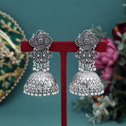 Silver Color Big Size Jhumka Oxidised Earrings (GSE3004SLV) - Preyans.com