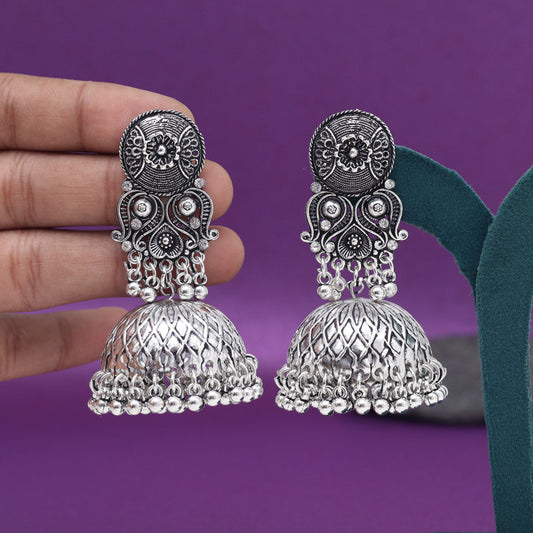 Silver Color Big Size Jhumka Oxidised Earrings (GSE3005SLV) - Preyans.com