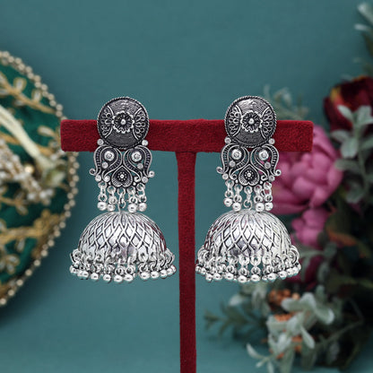 Silver Color Big Size Jhumka Oxidised Earrings (GSE3005SLV) - Preyans.com