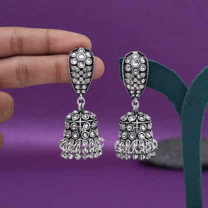 Silver Color Oxidised Earrings (GSE3007SLV) - Preyans.com