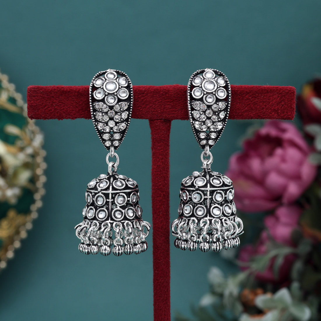 Silver Color Oxidised Earrings (GSE3007SLV) - Preyans.com