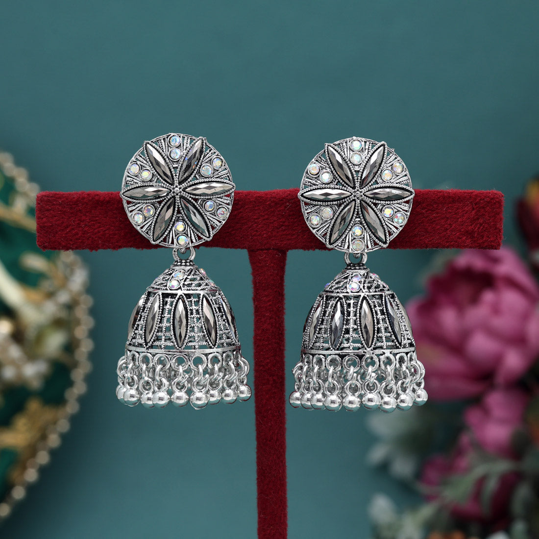 Silver Color Oxidised Earrings (GSE3008SLV) - Preyans.com