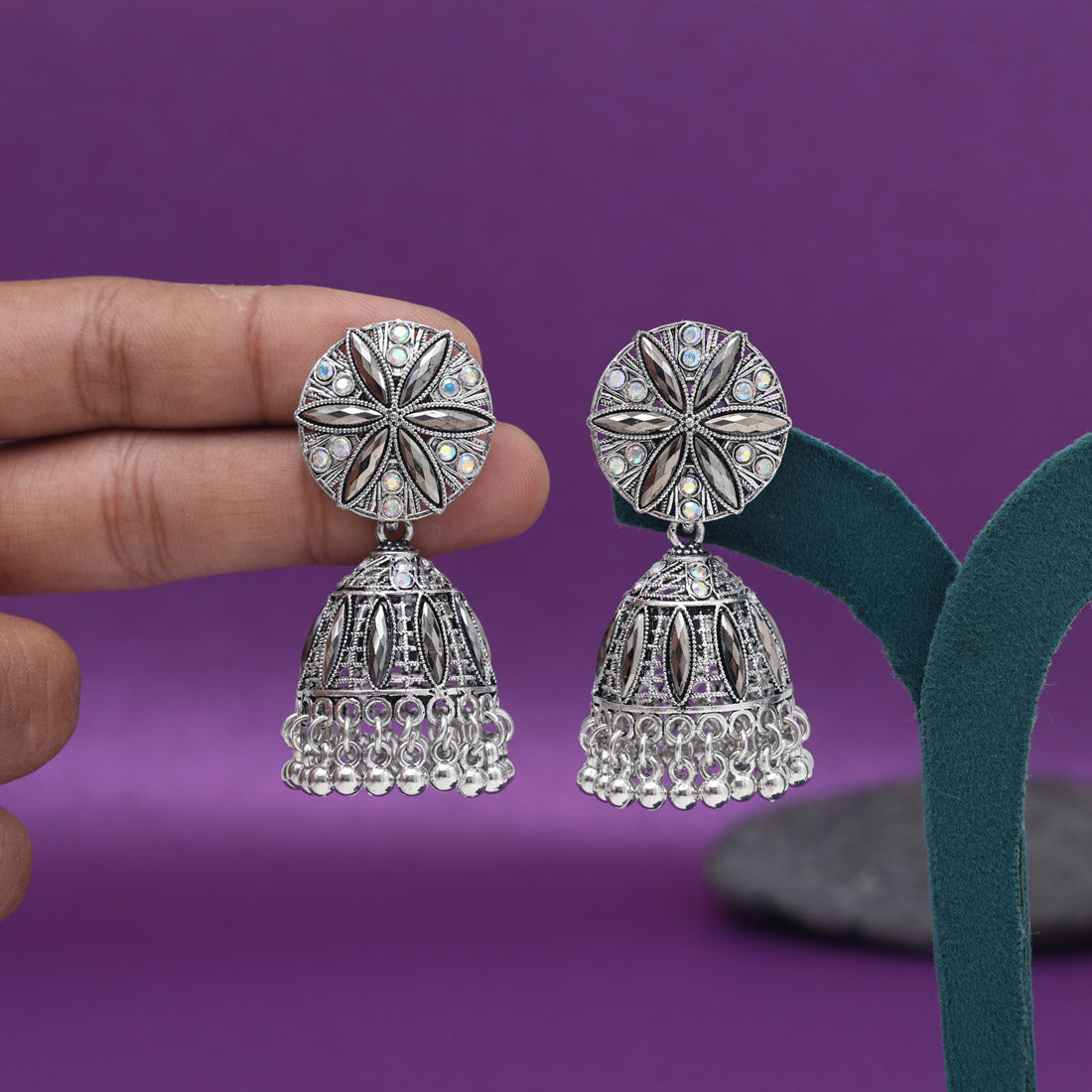 Silver Color Oxidised Earrings (GSE3008SLV) - Preyans.com