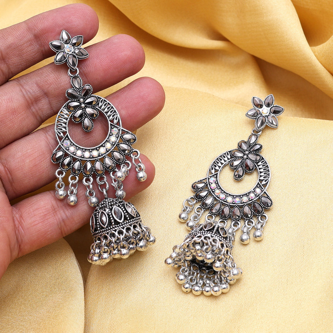 Silver Color Oxidised Earrings (GSE3010SLV) - Preyans.com