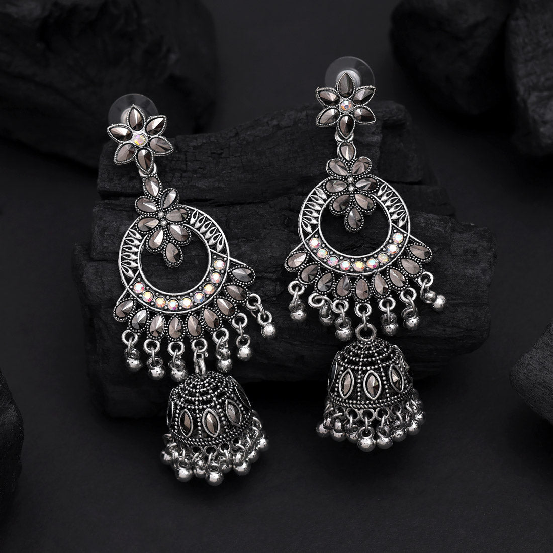 Silver Color Oxidised Earrings (GSE3010SLV) - Preyans.com