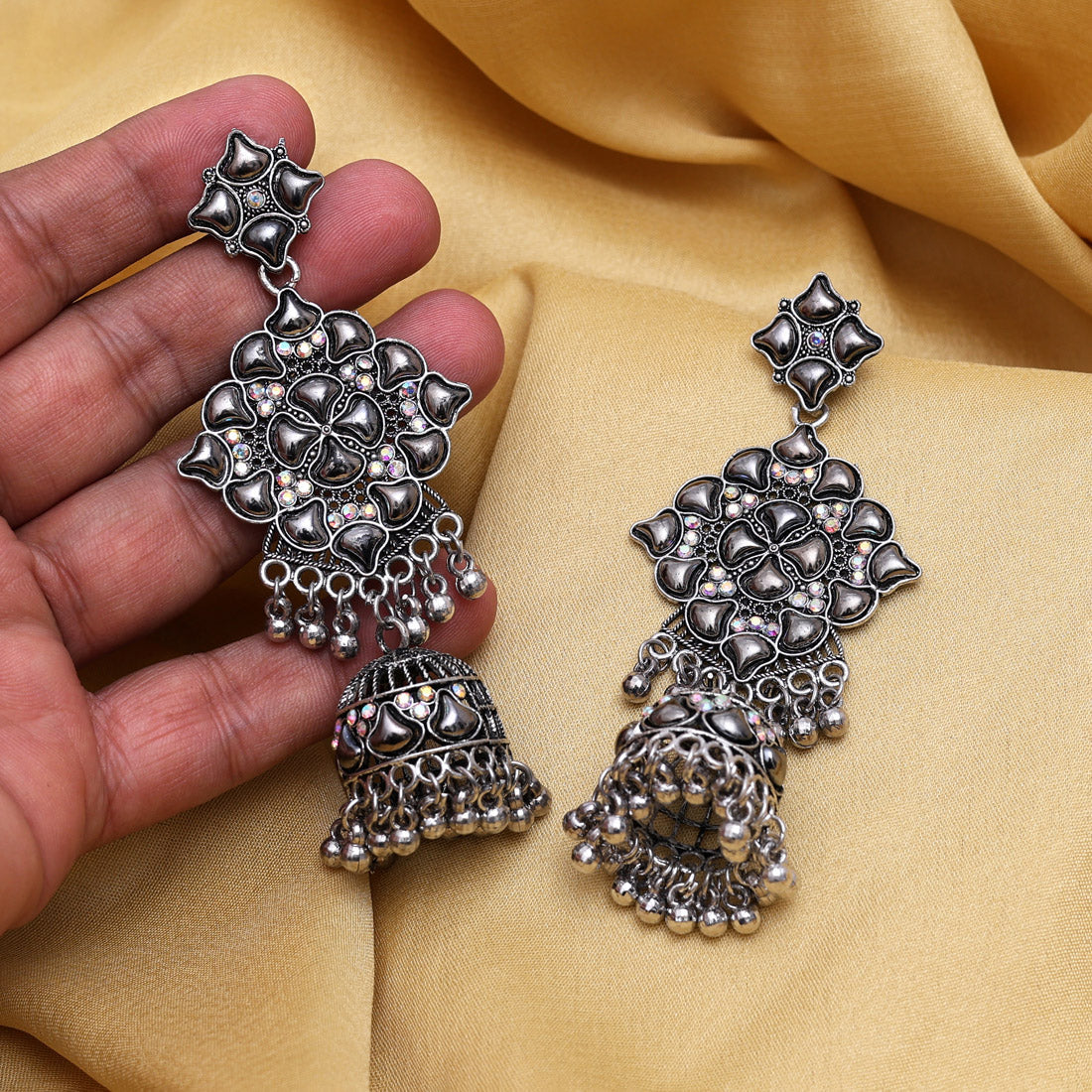 Silver Color Oxidised Earrings (GSE3011SLV) - Preyans.com