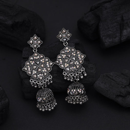 Silver Color Oxidised Earrings (GSE3011SLV) - Preyans.com