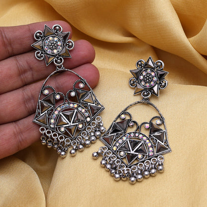 Silver Color Oxidised Earrings (GSE3012SLV) - Preyans.com