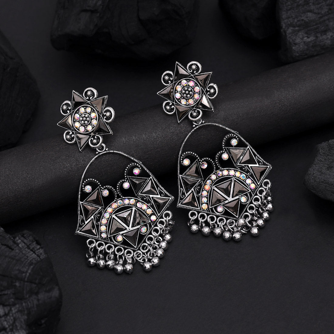 Silver Color Oxidised Earrings (GSE3012SLV) - Preyans.com