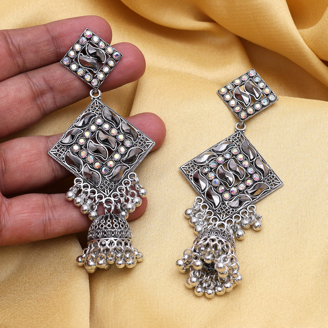 Silver Color Oxidised Earrings (GSE3013SLV) - Preyans.com