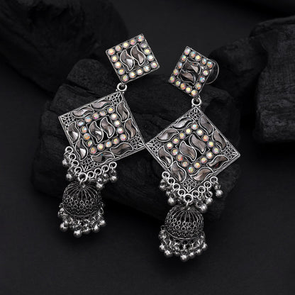 Silver Color Oxidised Earrings (GSE3013SLV) - Preyans.com