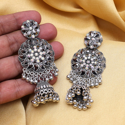 Silver Color Oxidised Earrings (GSE3014SLV) - Preyans.com