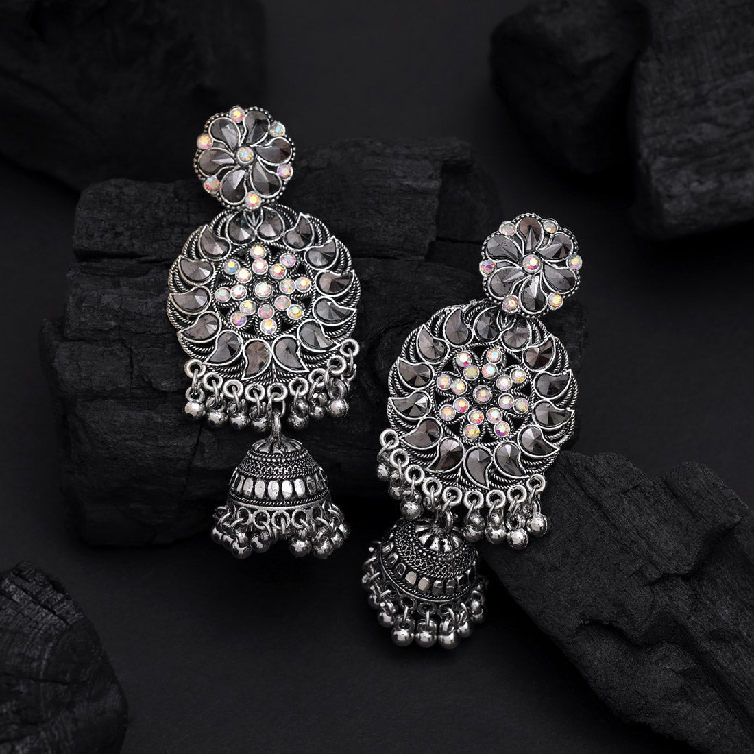 Silver Color Oxidised Earrings (GSE3014SLV) - Preyans.com