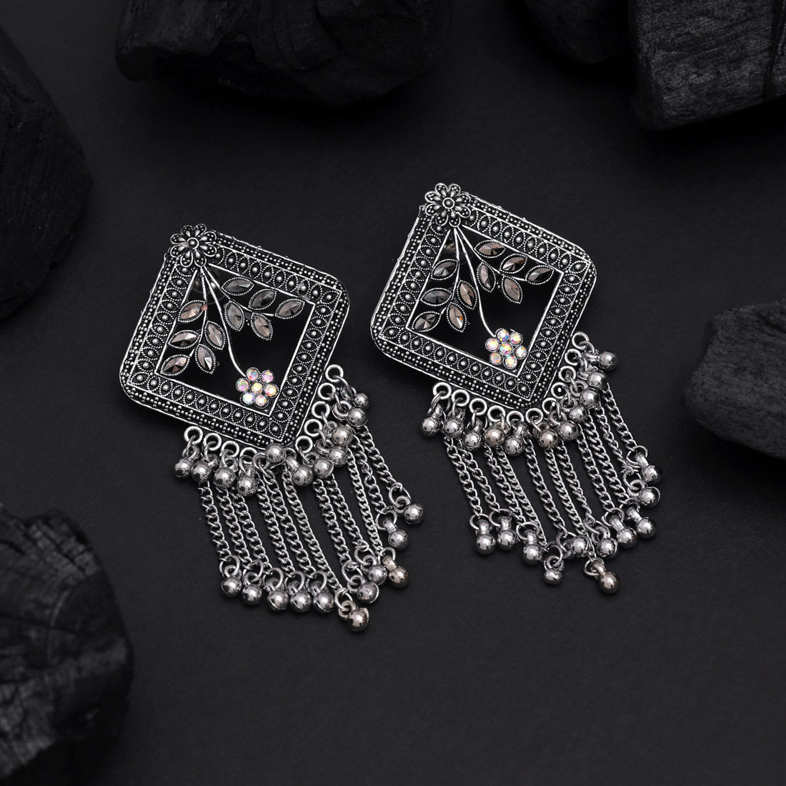 Silver Color Oxidised Earrings (GSE3015SLV) - Preyans.com