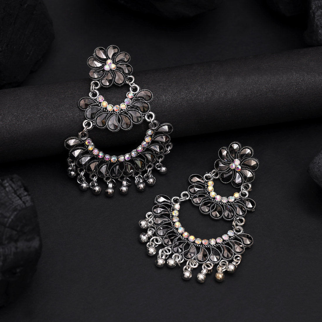 Silver Color Oxidised Earrings (GSE3016SLV) - Preyans.com