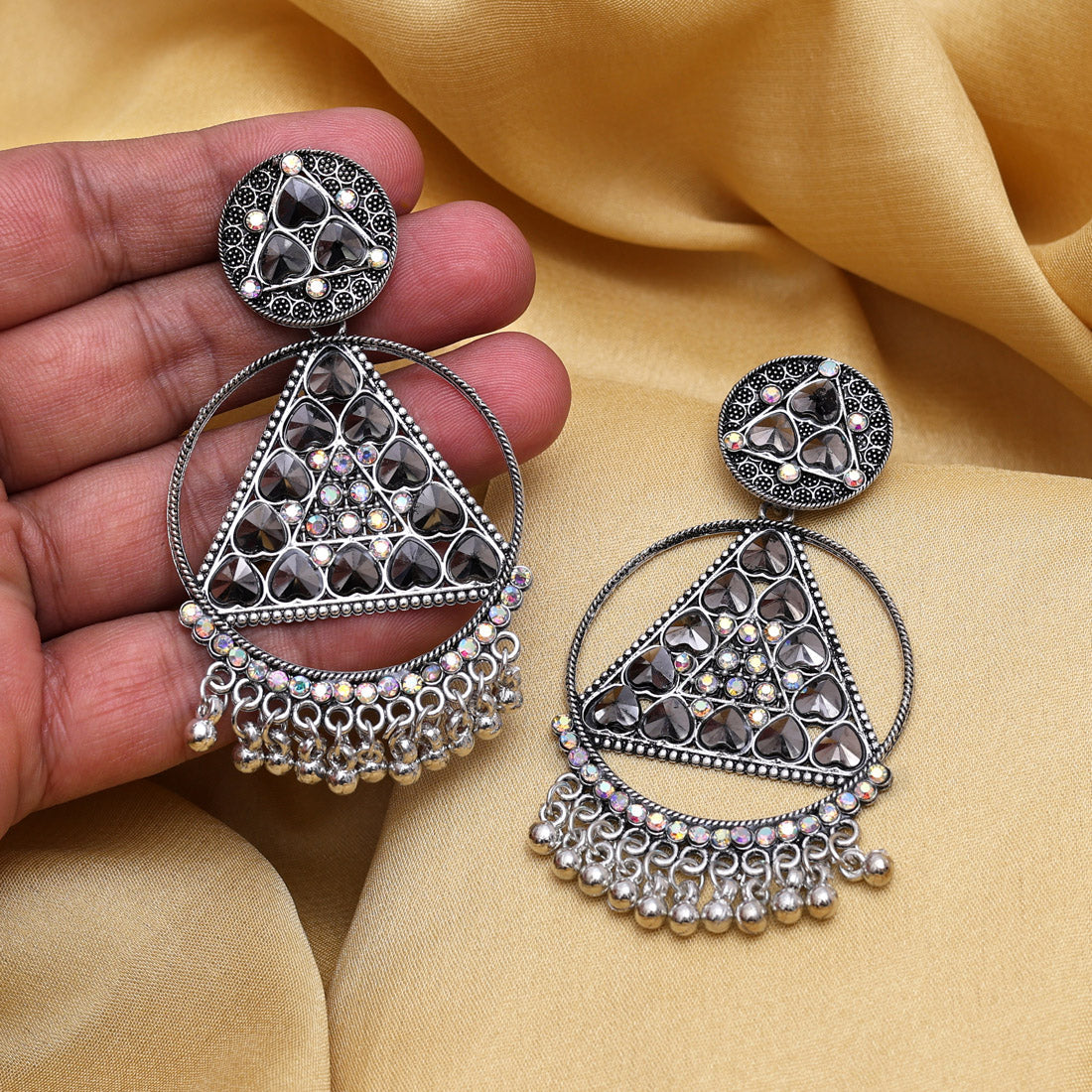 Silver Color Oxidised Earrings (GSE3018SLV) - Preyans.com