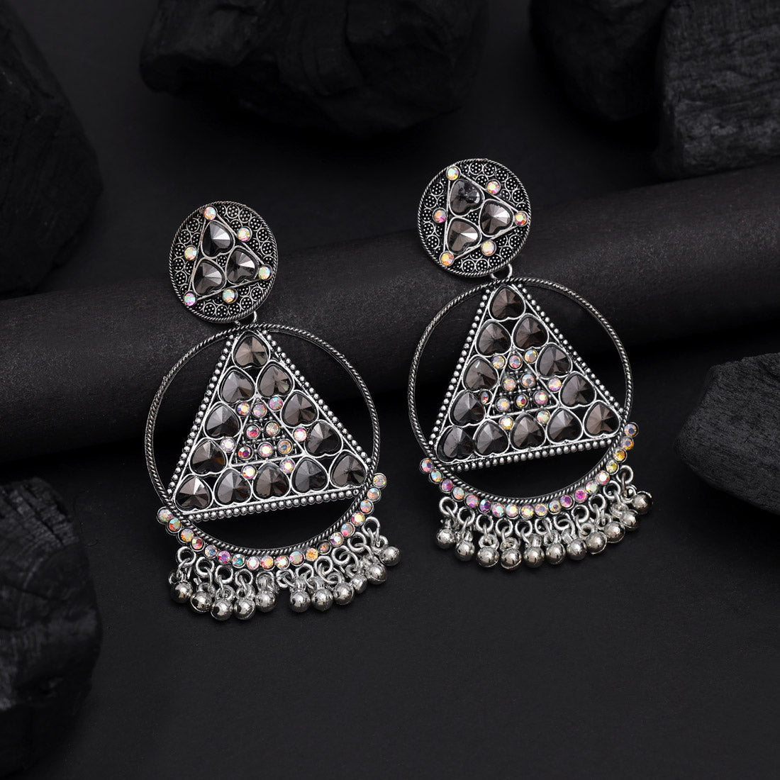 Silver Color Oxidised Earrings (GSE3018SLV) - Preyans.com