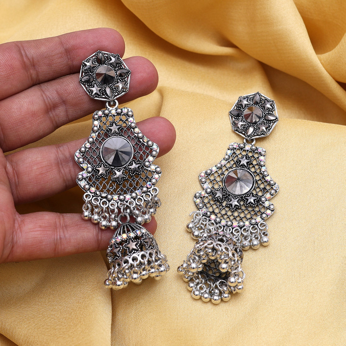 Silver Color Oxidised Earrings (GSE3019SLV) - Preyans.com