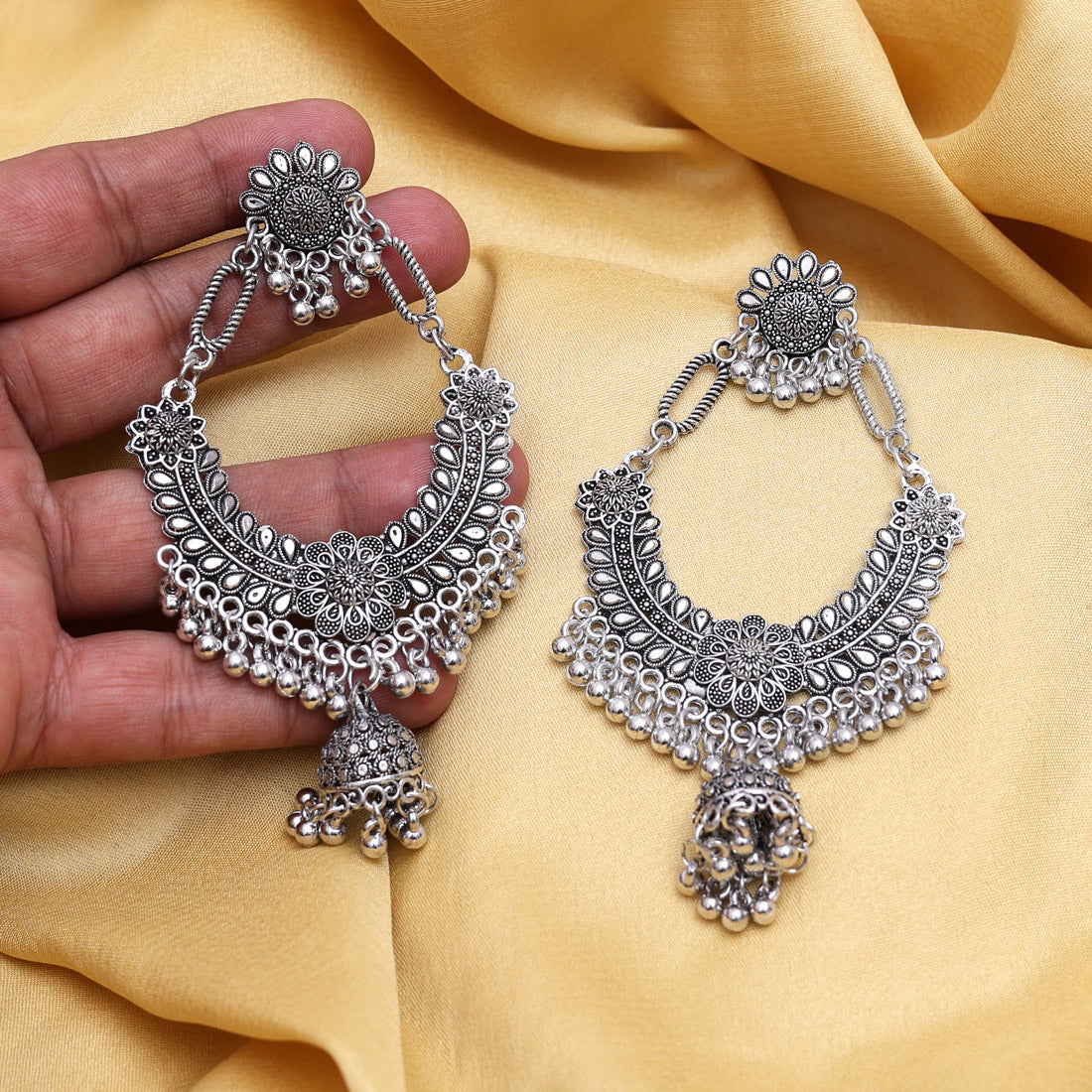 Silver Color Oxidised Earrings (GSE3020SLV) - Preyans.com