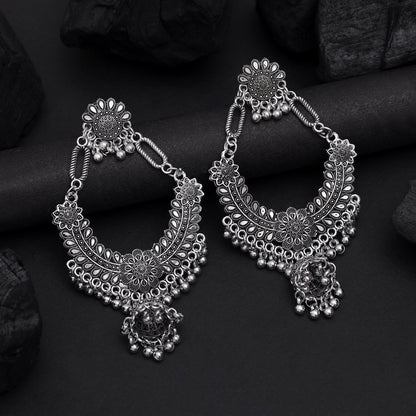 Silver Color Oxidised Earrings (GSE3020SLV) - Preyans.com