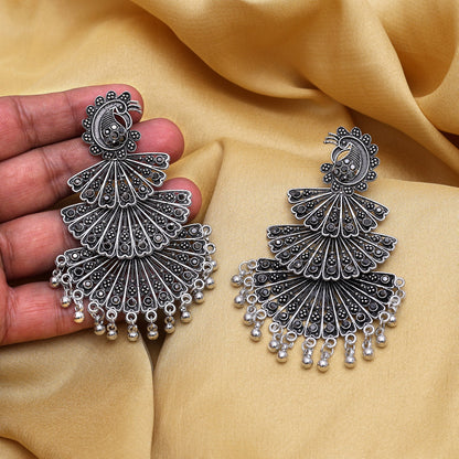 Silver Color Oxidised Earrings (GSE3021SLV) - Preyans.com