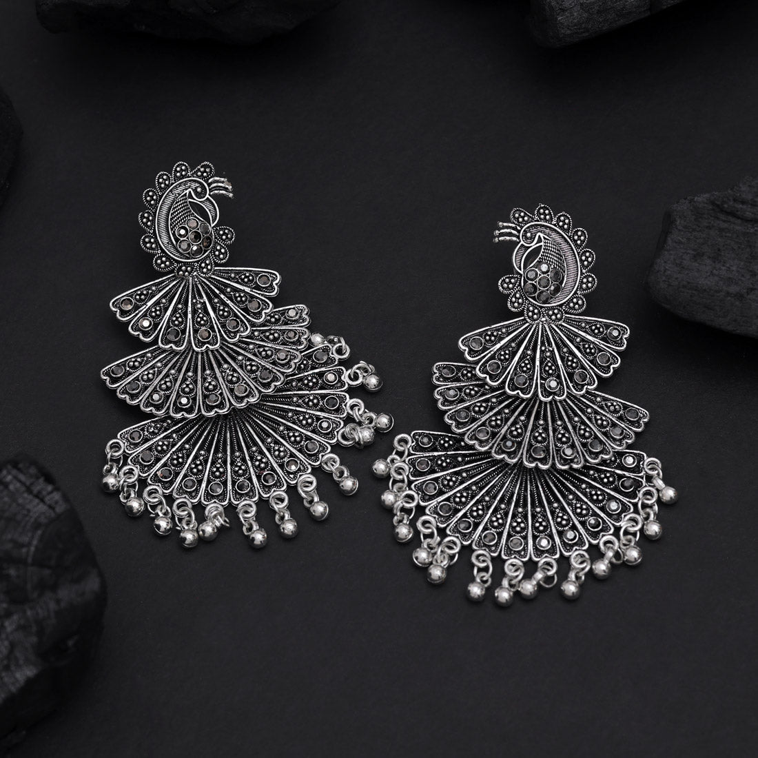 Silver Color Oxidised Earrings (GSE3021SLV) - Preyans.com