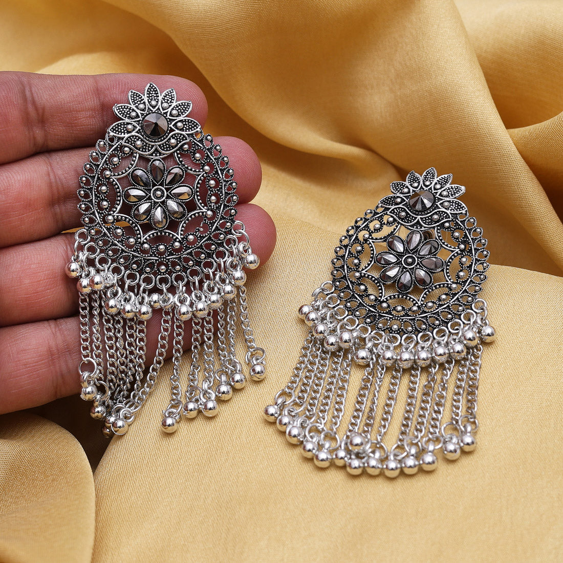 Silver Color Oxidised Earrings (GSE3022SLV) - Preyans.com