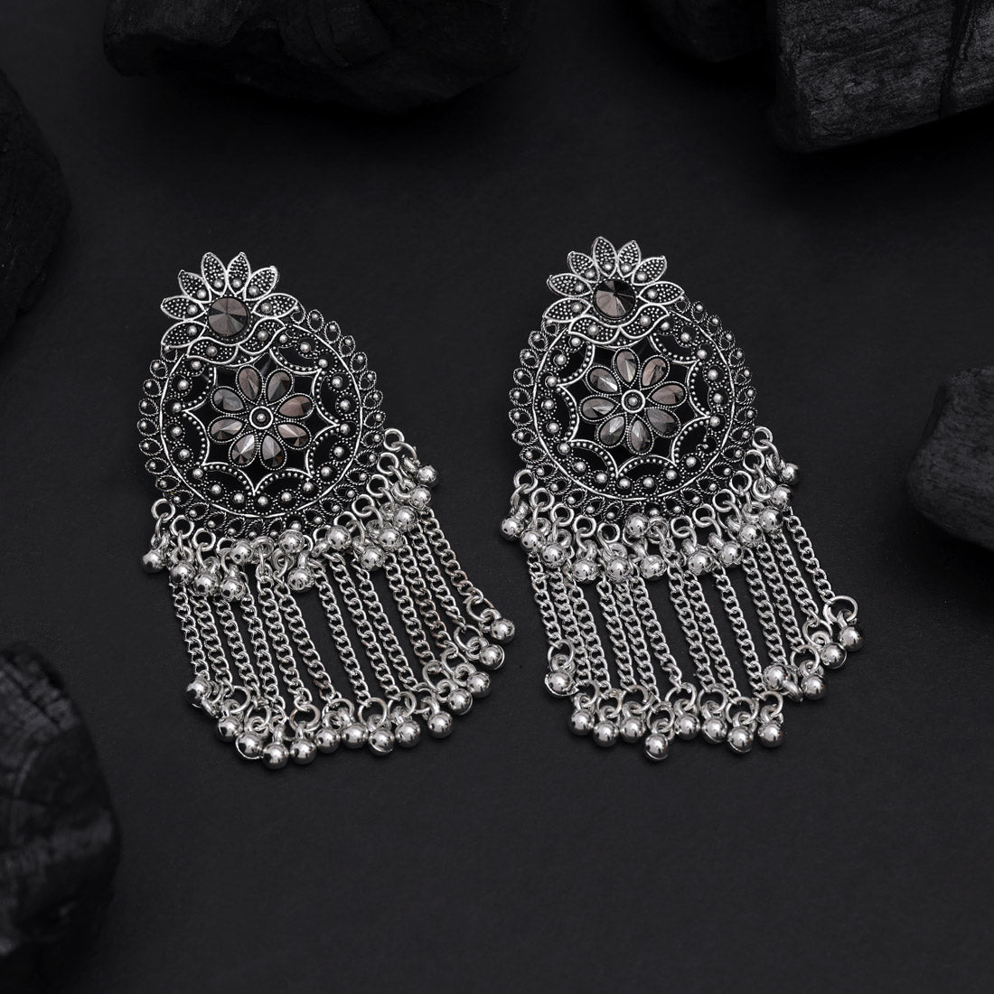 Silver Color Oxidised Earrings (GSE3022SLV) - Preyans.com