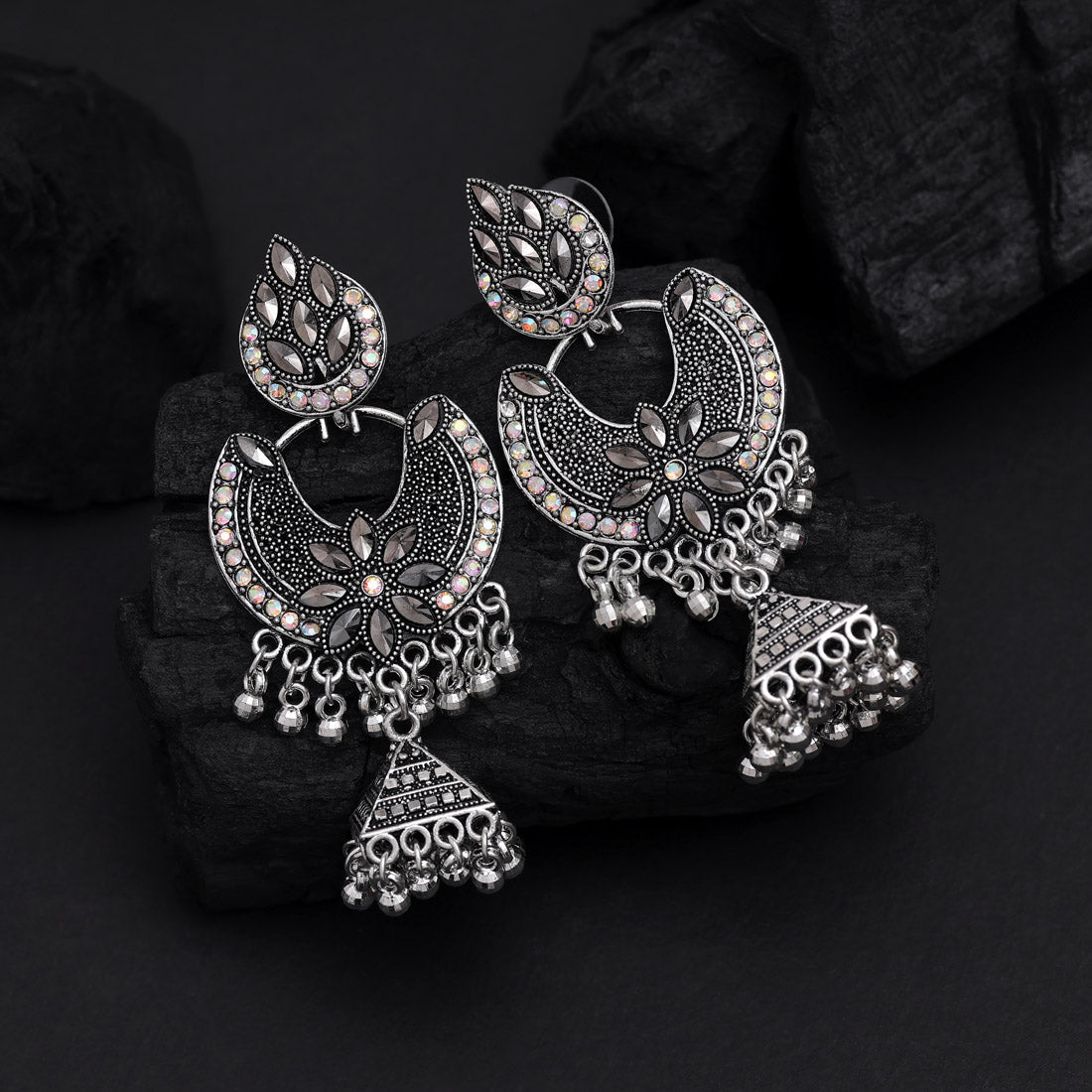 Silver Color Oxidised Earrings (GSE3023SLV) - Preyans.com