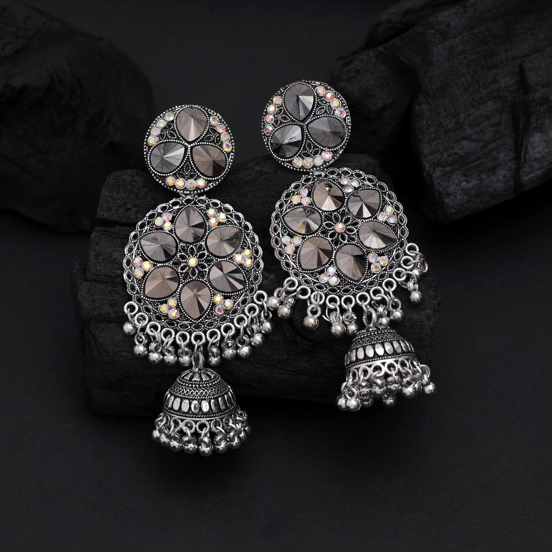 Silver Color Oxidised Earrings (GSE3024SLV) - Preyans.com