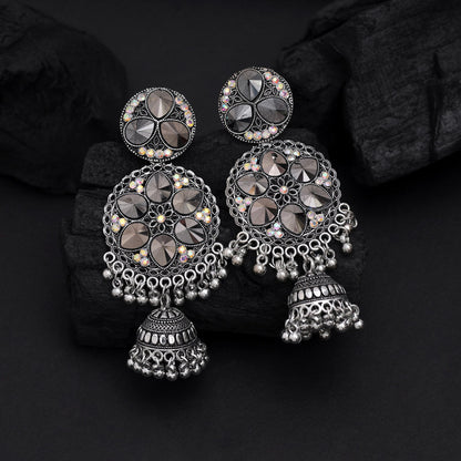 Silver Color Oxidised Earrings (GSE3024SLV) - Preyans.com