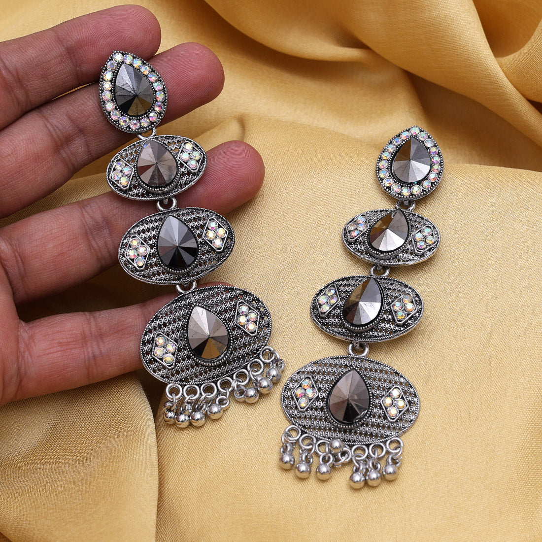 Silver Color Oxidised Earrings (GSE3025SLV) - Preyans.com