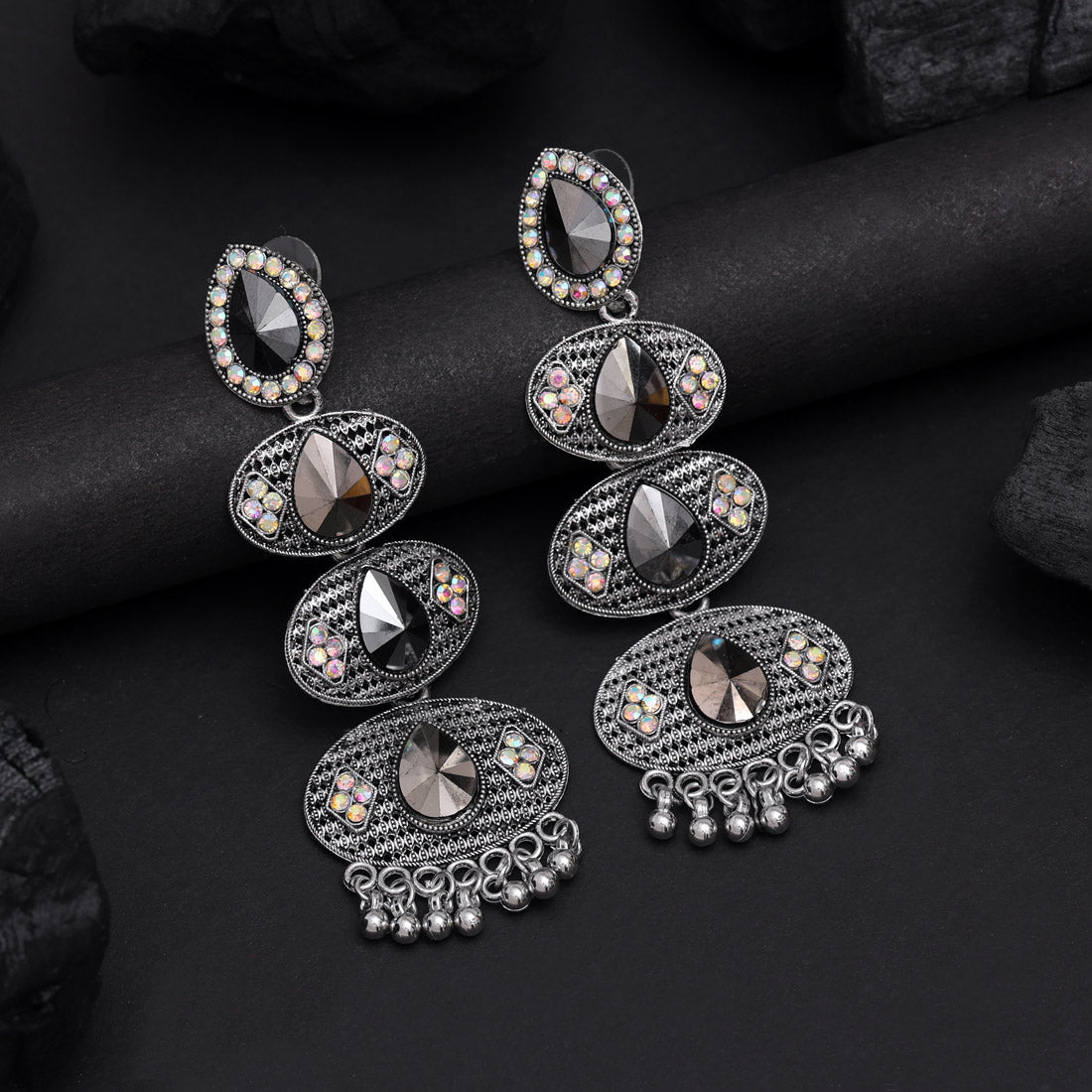 Silver Color Oxidised Earrings (GSE3025SLV) - Preyans.com