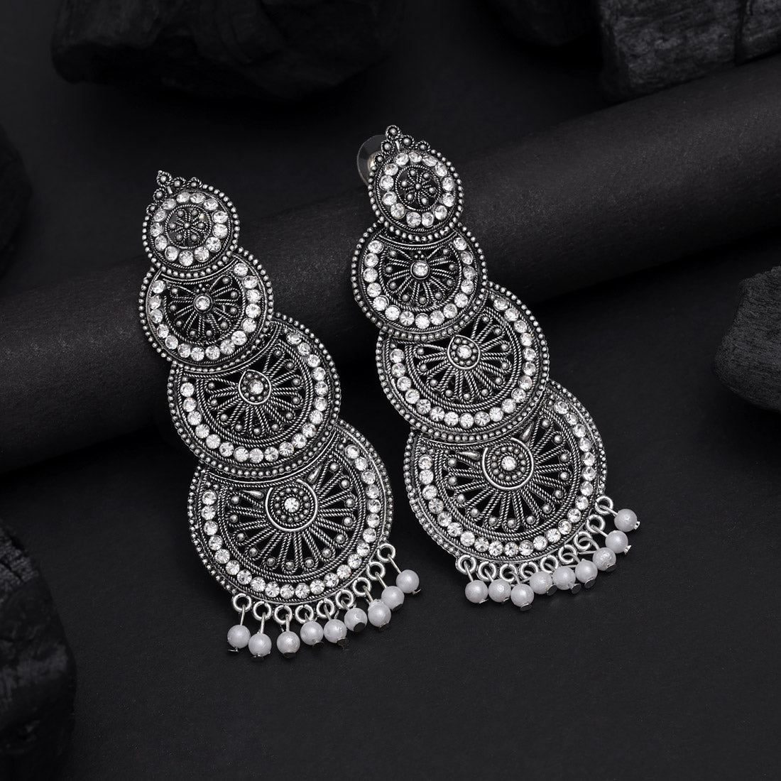 Silver Color Oxidised Earrings (GSE3026SLV) - Preyans.com