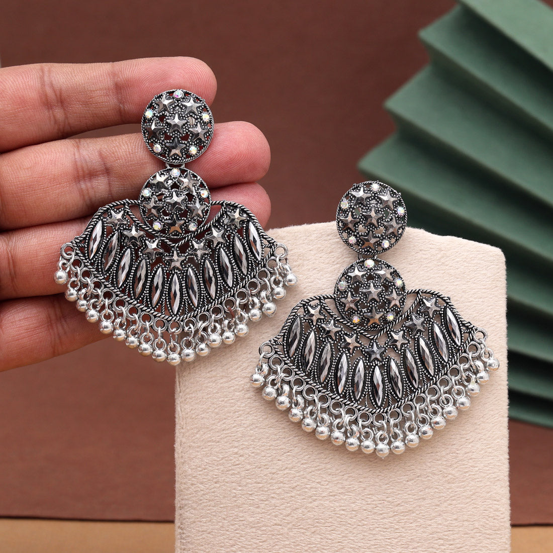 Silver Color Oxidised Earrings (GSE3027SLV) - Preyans.com