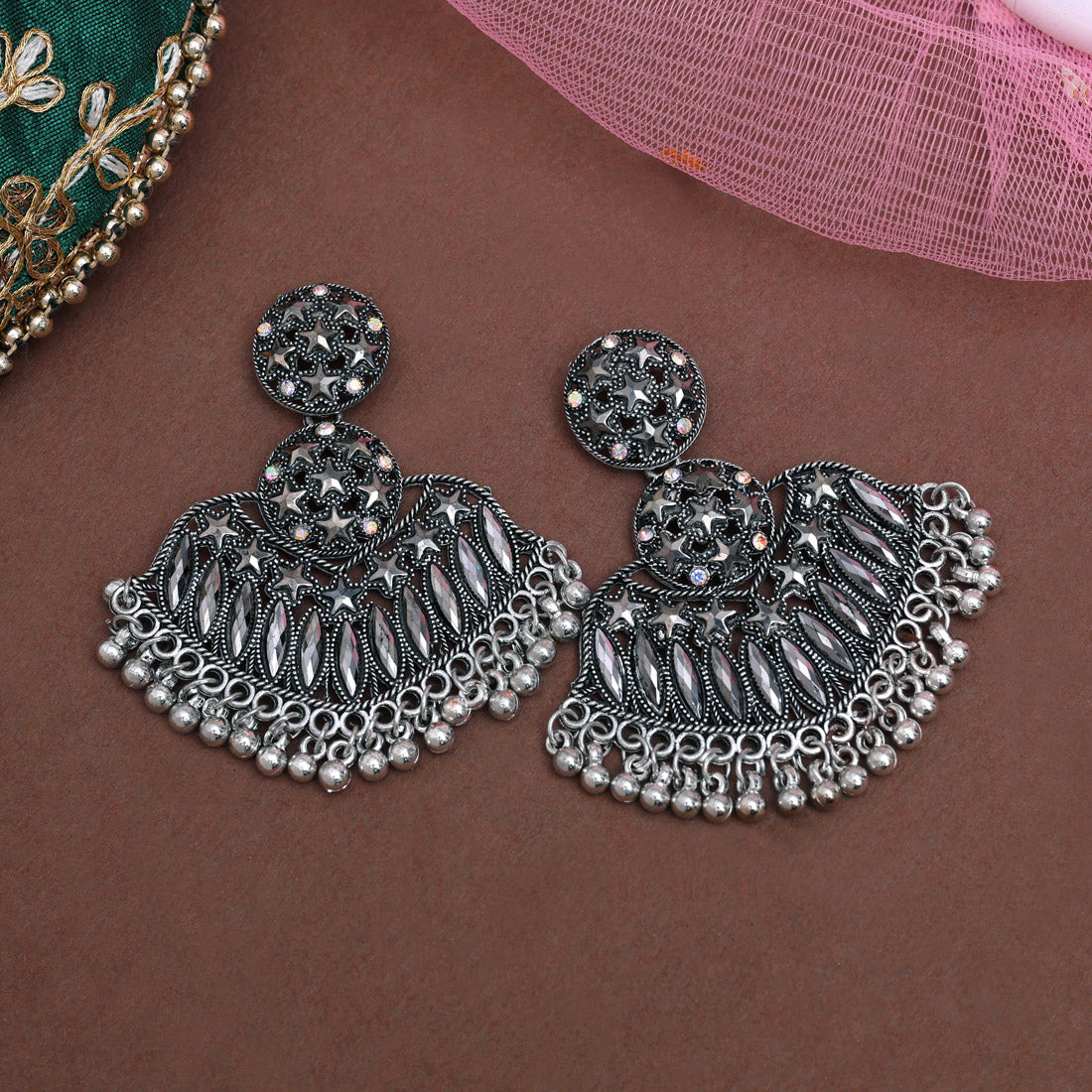 Silver Color Oxidised Earrings (GSE3027SLV) - Preyans.com