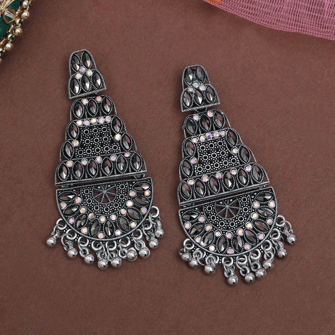 Silver Color Oxidised Earrings (GSE3028SLV) - Preyans.com