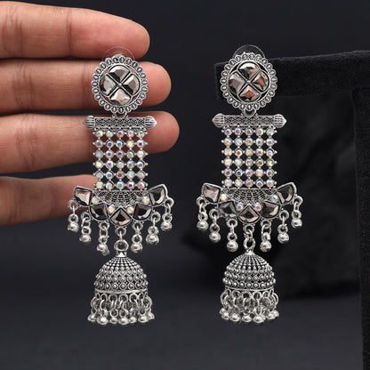 Silver Color Oxidised Earrings (GSE3029SLV) - Preyans.com