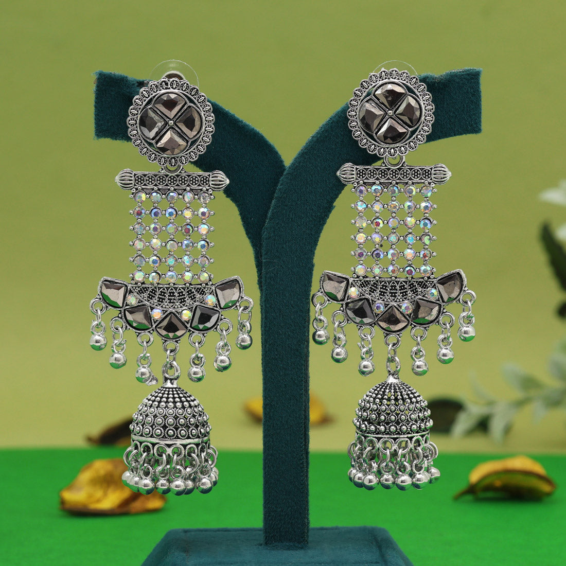 Silver Color Oxidised Earrings (GSE3029SLV) - Preyans.com