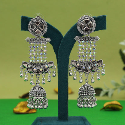 Silver Color Oxidised Earrings (GSE3029SLV) - Preyans.com