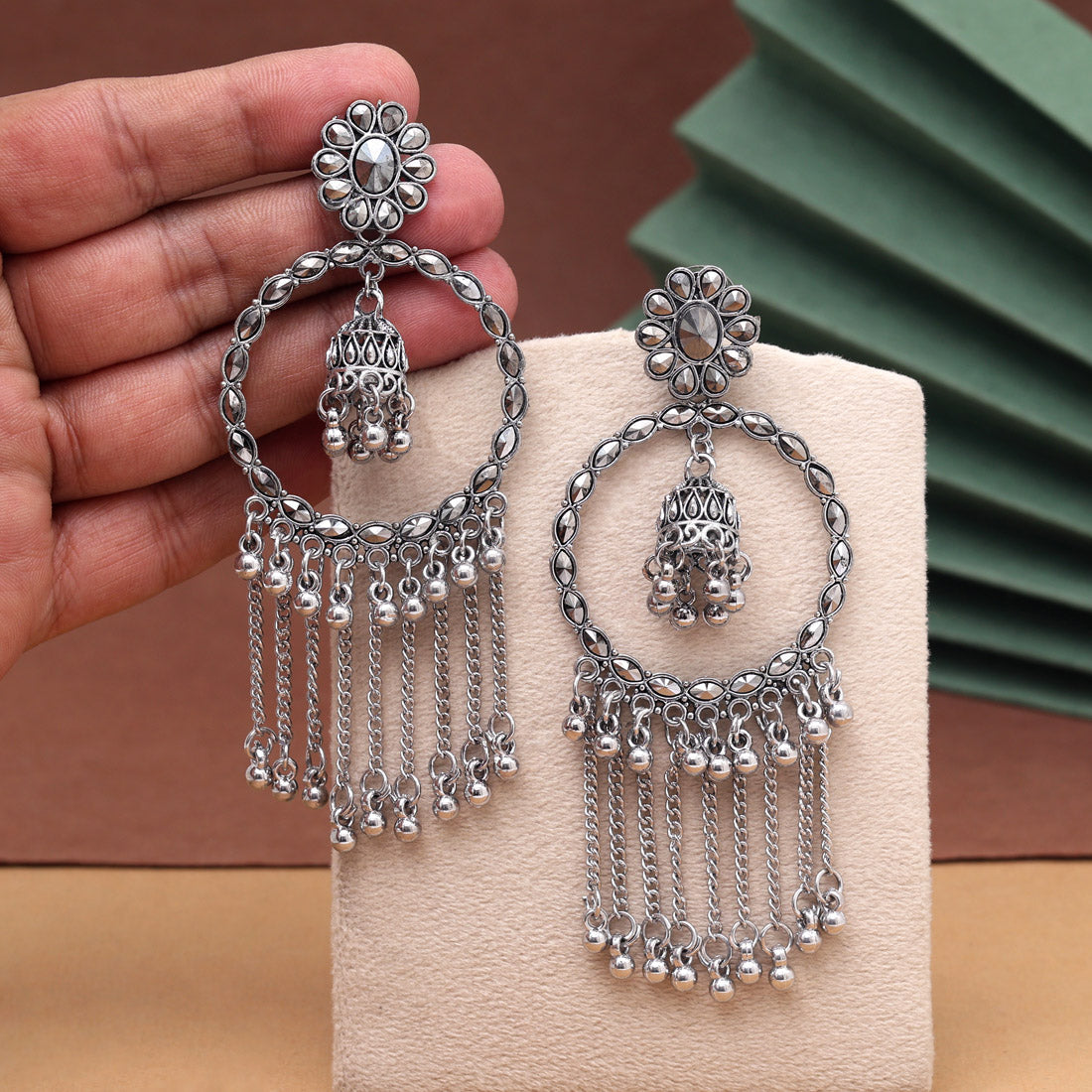 Silver Color Oxidised Earrings (GSE3030SLV) - Preyans.com