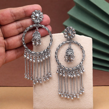 Silver Color Oxidised Earrings (GSE3030SLV) - Preyans.com