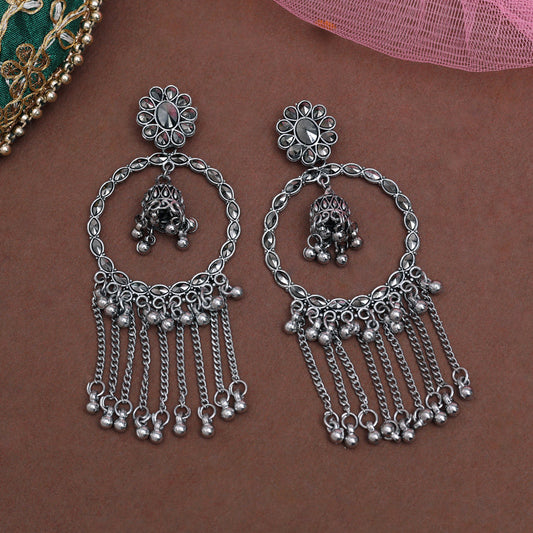 Silver Color Oxidised Earrings (GSE3030SLV) - Preyans.com