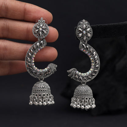 Silver Color Oxidised Earrings (GSE3031SLV) - Preyans.com