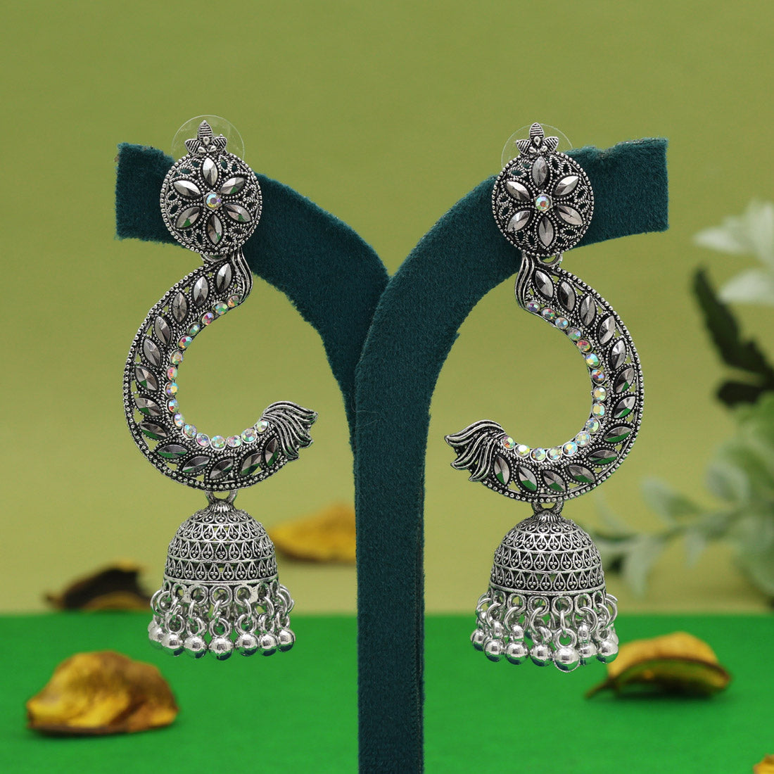 Silver Color Oxidised Earrings (GSE3031SLV) - Preyans.com