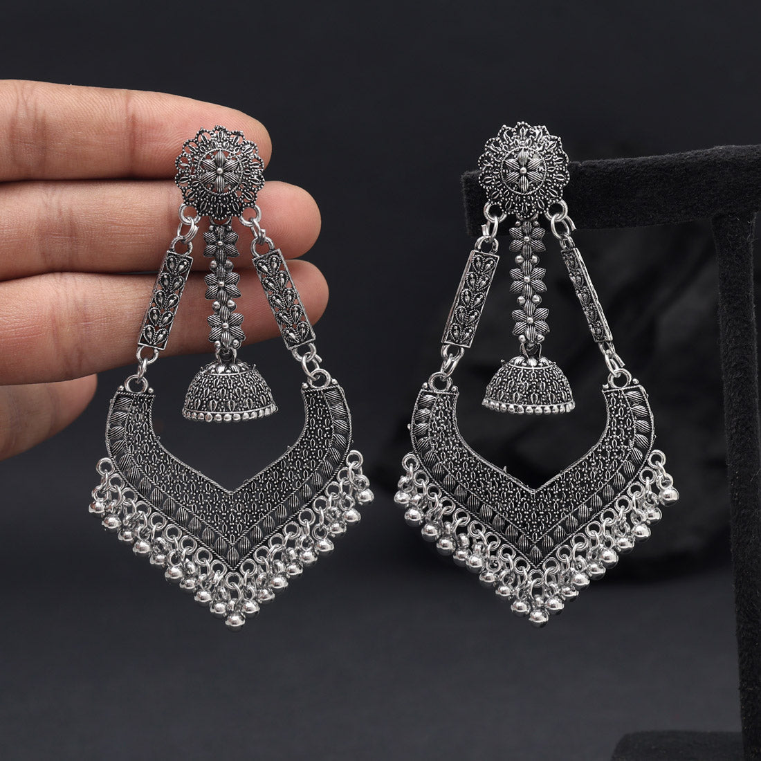 Silver Color Oxidised Earrings (GSE3032SLV) - Preyans.com