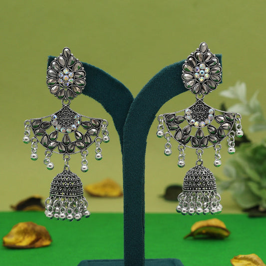 Silver Color Oxidised Earrings (GSE3033SLV) - Preyans.com