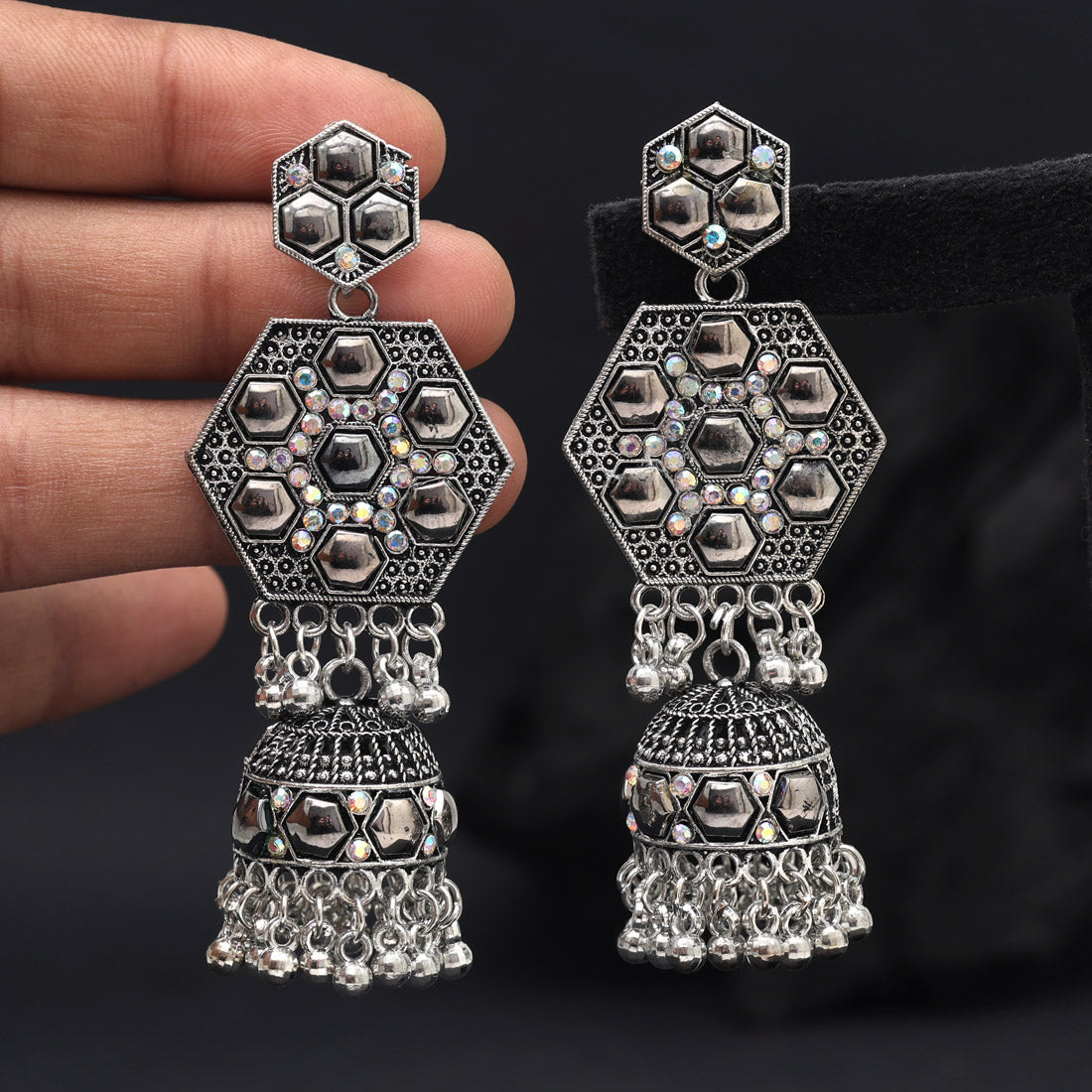 Silver Color Oxidised Earrings (GSE3034SLV) - Preyans.com