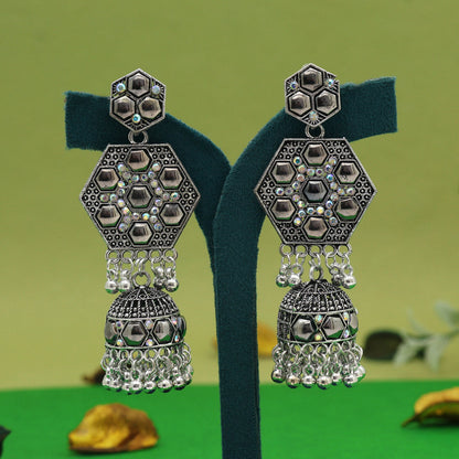 Silver Color Oxidised Earrings (GSE3034SLV) - Preyans.com