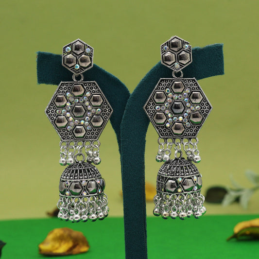 Silver Color Oxidised Earrings (GSE3034SLV) - Preyans.com